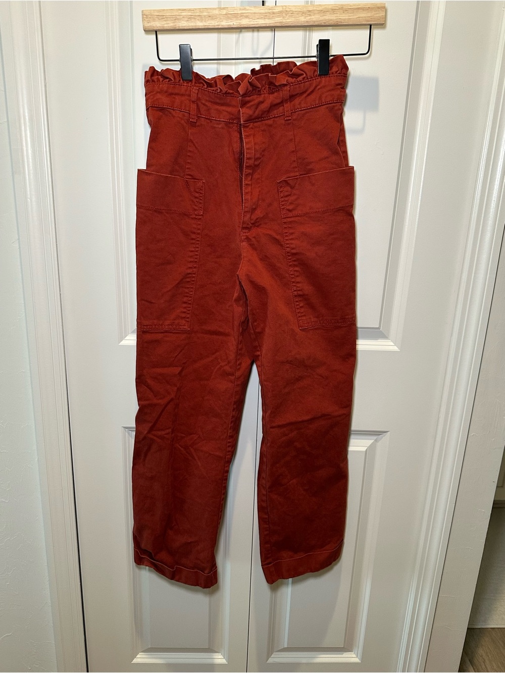 Zara Women’s Rust Orange Paperbag Waist Chinos Size XS